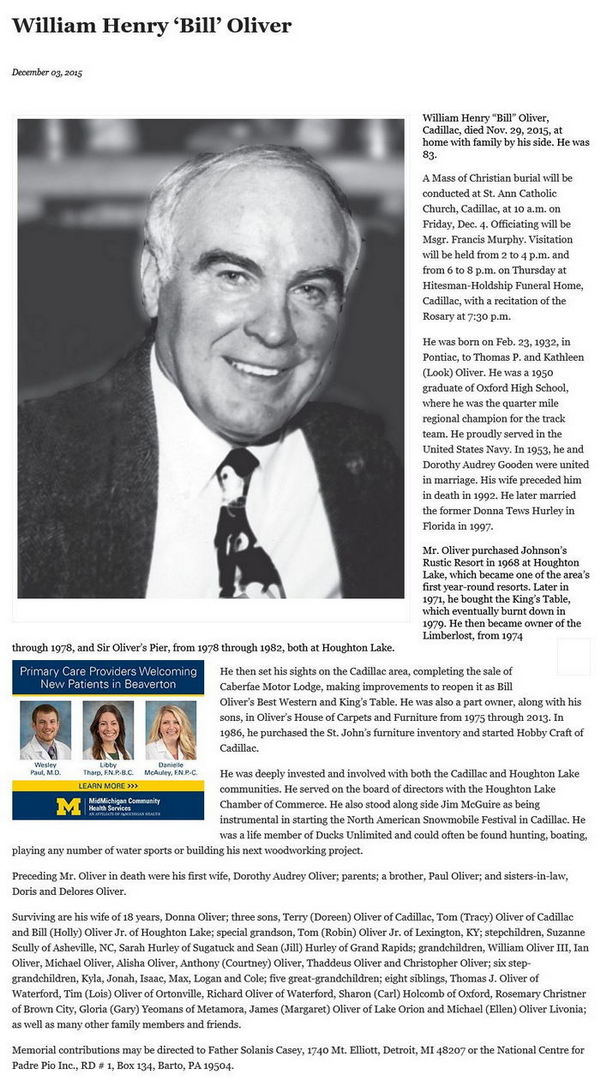 Caberfae Motor Lodge - Bill Oliver Obit Dec 2015 (newer photo)
